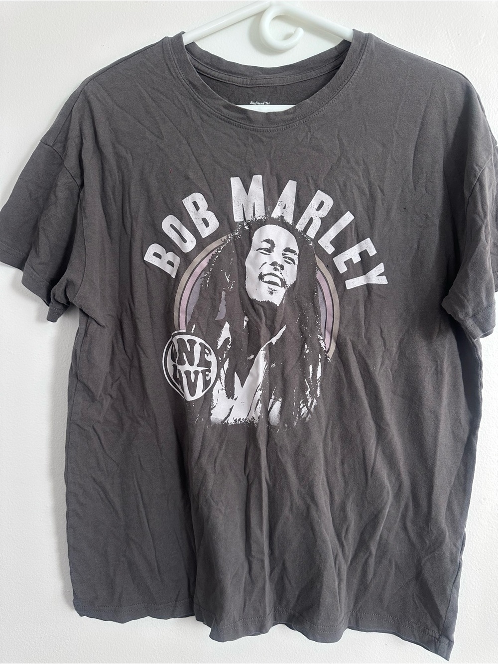 Abercrombie & Fitch Bob Marley Graphic Tee - Charcoal Gray with Pale Pink Accent